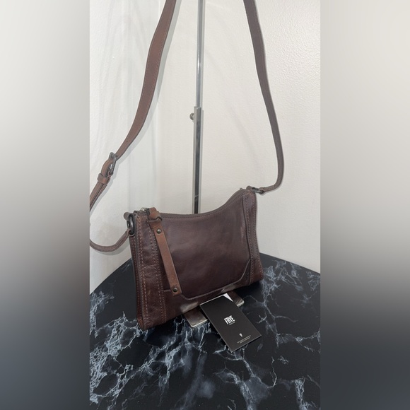 FRYE Melissa Zip Leather Crossbody Bag Leather Dark Brown Handbag AUTHENTIC NEW - Picture 9 of 14